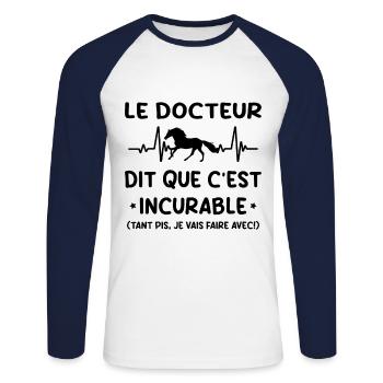 Cheval - c'est incurable - T-shirt baseball manches longues Homme - blanc/marine - Devant - Nik (191cm)