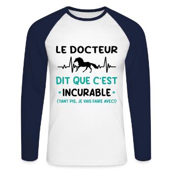 Cheval - c'est incurable - T-shirt baseball manches longues Homme - blanc/marine - Devant - Nik (191cm)