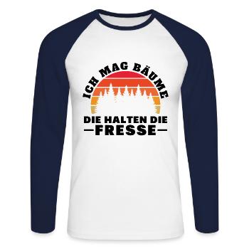 Ich Mag Bäume Die Halten Die Fresse - Unisex Baseballshirt langarm - Weiß/Navy - Vorne - Nik (191cm)