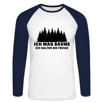 Ich Mag Bäume Die Halten Die Fresse - Unisex Baseballshirt langarm - Weiß/Navy - Vorne - Nik (191cm)