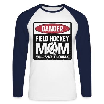 Field Hockey Mom Danger Field - Unisex Baseballshirt langarm - Weiß/Navy - Vorne - Nik (191cm)