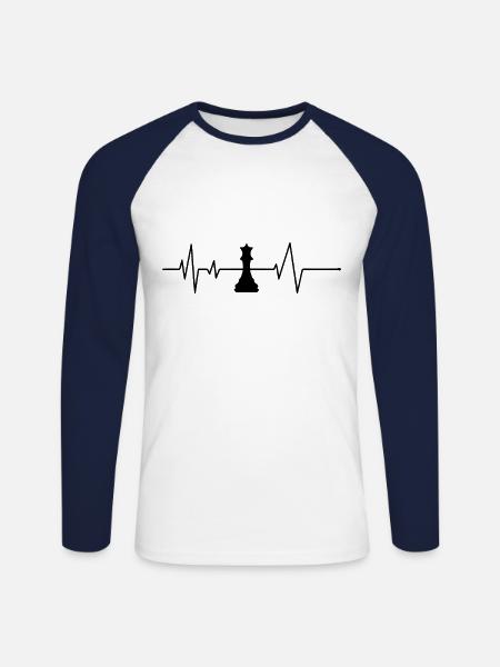 Chess Heartbeat - Unisex Long Sleeve Baseball T-Shirt - white/navy