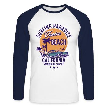 Venice Beach Califonia Paradis du surf - T-shirt baseball manches longues Homme - blanc/marine - Devant - Nik (191cm)