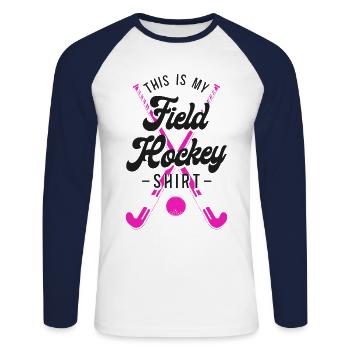 Field Hockey This Is My Field - Unisex Long Sleeve Baseball T-Shirt - white/navy - Front - Nik (191cm)