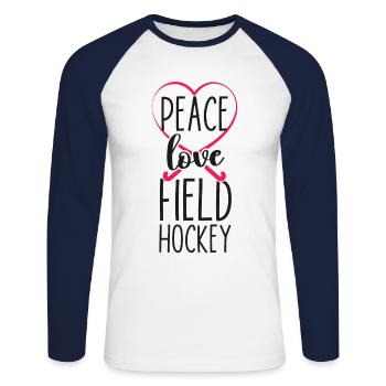 Field Hockey Heart Peace Love - Unisex Long Sleeve Baseball T-Shirt - white/navy - Front - Nik (191cm)