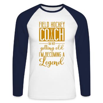 Field Hockey Coach Field Hockey - Unisex Long Sleeve Baseball T-Shirt - white/navy - Front - Nik (191cm)