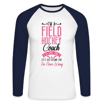 Field Hockey Coach I'm A Field - Unisex Baseballshirt langarm - Weiß/Navy - Vorne - Nik (191cm)