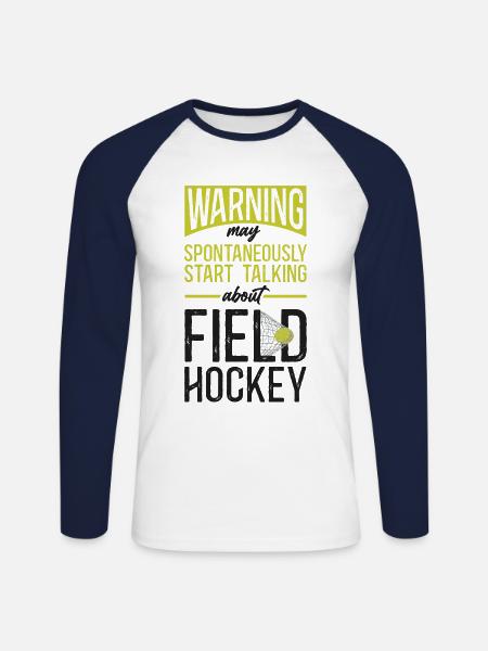 Field Hockey Warning May - Unisex Long Sleeve Baseball T-Shirt - white/navy
