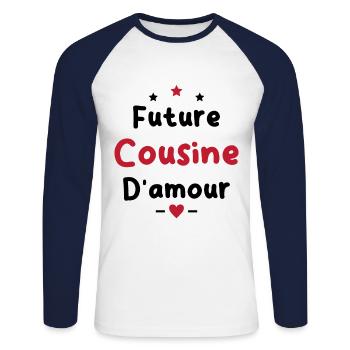 Future cousine d'amour - T-shirt baseball manches longues Homme - blanc/marine - Devant - Nik (191cm)