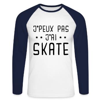 Je peux pas j'ai skate humour cadeau - T-shirt baseball manches longues Homme - blanc/marine - Devant - Nik (191cm)
