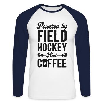 Field Hockey Coffee Powered By - Unisex Baseballshirt langarm - Weiß/Navy - Vorne - Nik (191cm)