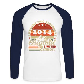 2014 Vintage Retro Geburtstagsgeschenk - Unisex Baseballshirt langarm - Weiß/Navy - Vorne - Nik (191cm)
