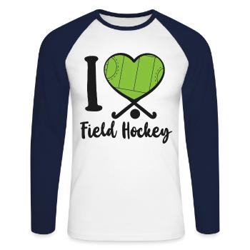 Field Hockey Heart I Love Field - Unisex Long Sleeve Baseball T-Shirt - white/navy - Front - Nik (191cm)