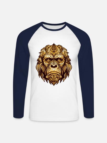 Gorilla Head Animal - Unisex Long Sleeve Baseball T-Shirt - white/navy