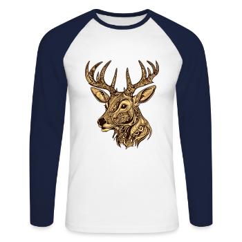 Hirsch Kopf Tier - Unisex Baseballshirt langarm - Weiß/Navy - Vorne - Nik (191cm)