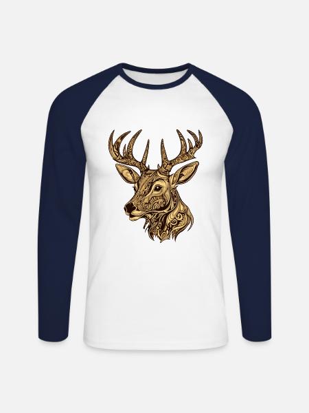 Deer Head Animal - Unisex Long Sleeve Baseball T-Shirt - white/navy