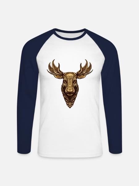 Moose Head Animal - Unisex Long Sleeve Baseball T-Shirt - white/navy