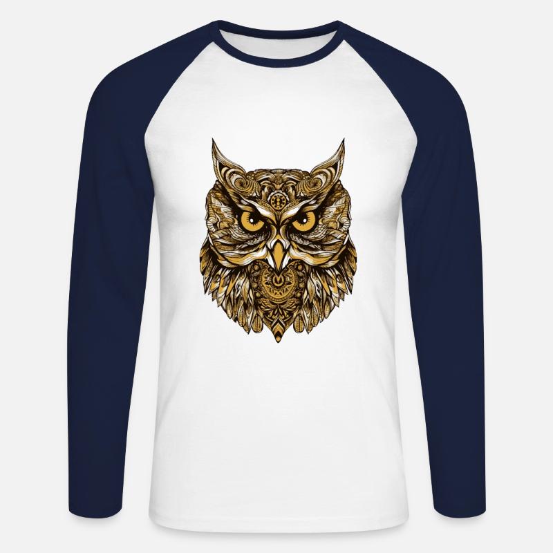 Eule Tier - Unisex Baseballshirt langarm - Weiß/Navy