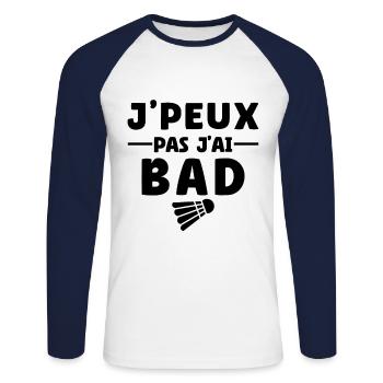 Je Peux Pas J'ai Badminton - T-shirt baseball manches longues Homme - blanc/marine - Devant - Nik (191cm)