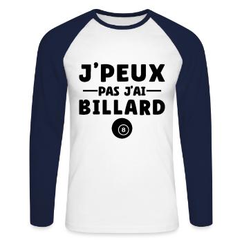 J'peux Pas J'ai Billard Humour Cadeau billardiste - T-shirt baseball manches longues Homme - blanc/marine - Devant - Nik (191cm)