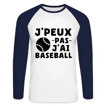 Je Peux Pas J'ai Baseball Humour Cadeau - T-shirt baseball manches longues Homme - blanc/marine - Devant - Nik (191cm)