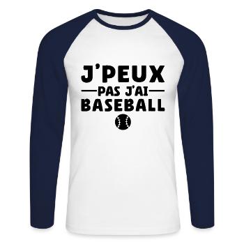 Je Peux Pas J'ai Baseball Humour Cadeau - T-shirt baseball manches longues Homme - blanc/marine - Devant - Nik (191cm)