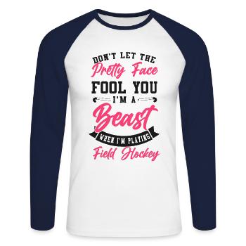 Field Hockey Don't Let The Pretty - Unisex Long Sleeve Baseball T-Shirt - white/navy - Front - Nik (191cm)
