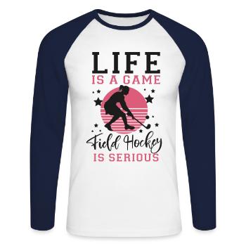Field Hockey Life Is A Game Field - Unisex Long Sleeve Baseball T-Shirt - white/navy - Front - Nik (191cm)