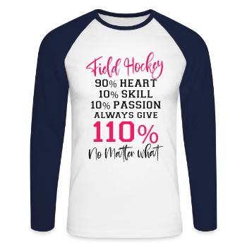 Field Hockey Field Hockey 90% - Unisex Baseballshirt langarm - Weiß/Navy - Vorne - Nik (191cm)