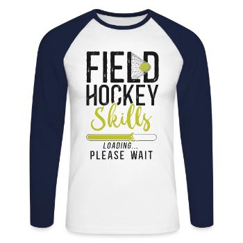 Field Hockey Field Hockey Skills - Unisex Baseballshirt langarm - Weiß/Navy - Vorne - Nik (191cm)