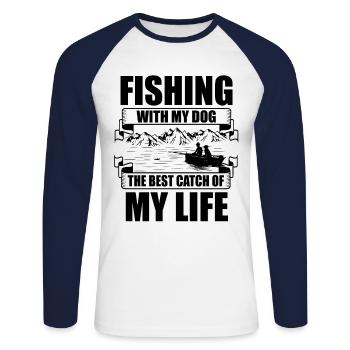 Angeln Hundebesitzer Hundeliebhaber Perfect Fishing Funn - Unisex Baseballshirt langarm - Weiß/Navy - Vorne - Nik (191cm)
