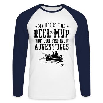 Angelhundebesitzer Hundeliebhaber Perfect Fishing Funn - Unisex Baseballshirt langarm - Weiß/Navy - Vorne - Nik (191cm)
