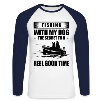 Angeln Hundebesitzer Hundeliebhaber Perfect Fishing Funn - Unisex Baseballshirt langarm - Weiß/Navy - Vorne - Nik (191cm)