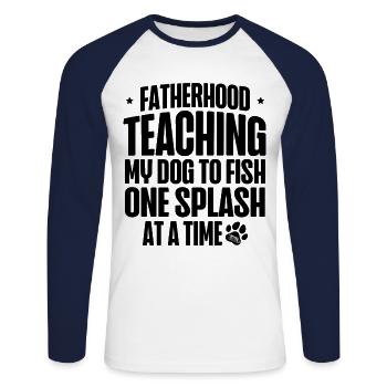 Angeln Hundebesitzer Hundeliebhaber Perfect Fishing Funn - Unisex Baseballshirt langarm - Weiß/Navy - Vorne - Nik (191cm)