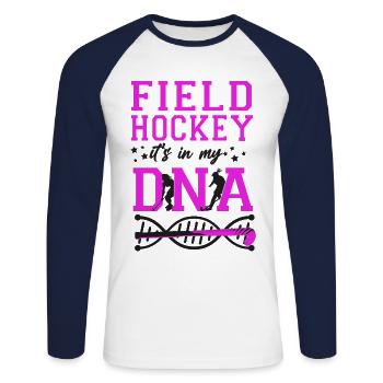 Field Hockey Field Hockey It's In - Unisex Baseballshirt langarm - Weiß/Navy - Vorne - Nik (191cm)
