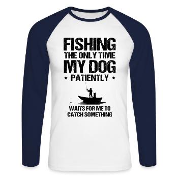 Angelhundebesitzer Hundeliebhaber Perfect Fishing Funn - Unisex Baseballshirt langarm - Weiß/Navy - Vorne - Nik (191cm)