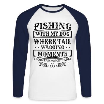 Angeln Hundebesitzer Hundeliebhaber Perfect Fishing Funn - Unisex Baseballshirt langarm - Weiß/Navy - Vorne - Nik (191cm)
