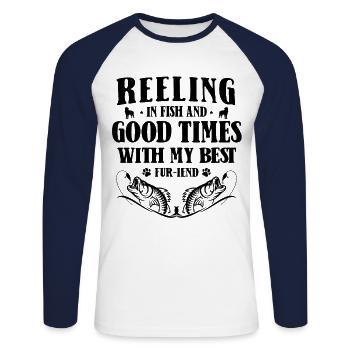 Angeln Hundebesitzer Hundeliebhaber Perfect Fishing Funn - Unisex Baseballshirt langarm - Weiß/Navy - Vorne - Nik (191cm)