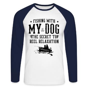 Angeln Hundebesitzer Hundeliebhaber Perfect Fishing Funn - Unisex Baseballshirt langarm - Weiß/Navy - Vorne - Nik (191cm)