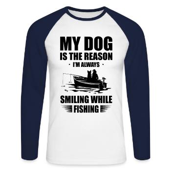 Angeln Hundebesitzer Hundeliebhaber Perfect Fishing Funn - Unisex Baseballshirt langarm - Weiß/Navy - Vorne - Nik (191cm)