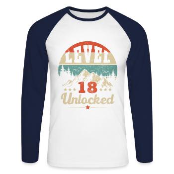Level 18 freigeschaltet - Gamer - Geburtstag - Geschenk - Unisex Baseballshirt langarm - Weiß/Navy - Vorne - Nik (191cm)