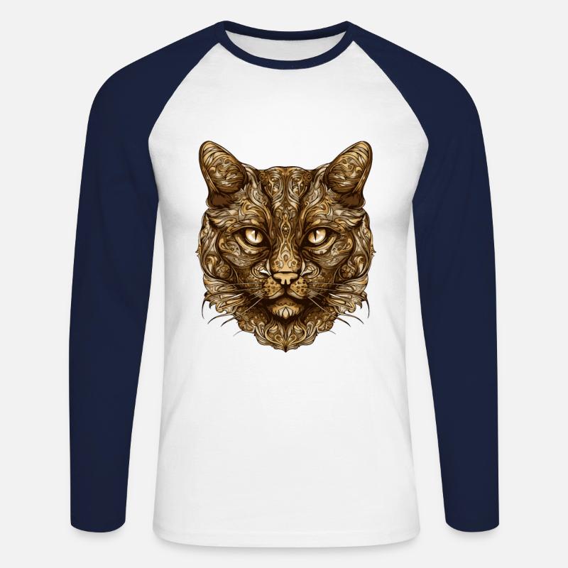 Katze Kopf Tier - Unisex Baseballshirt langarm - Weiß/Navy