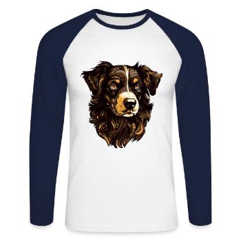 Border Collie Dog Head Animal - Unisex Long Sleeve Baseball T-Shirt - white/navy - Front - Nik (191cm)