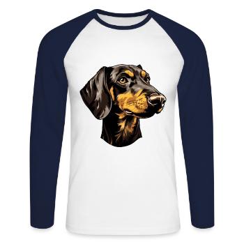 Dachshund Hund Kopf Dackel - Unisex Baseballshirt langarm - Weiß/Navy - Vorne - Nik (191cm)