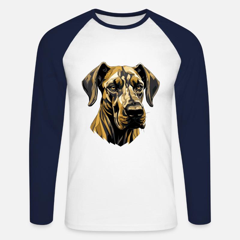 Great Dane Hund Kopf - Unisex Baseballshirt langarm - Weiß/Navy