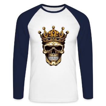 Couronne de crâne de roi - T-shirt baseball manches longues Homme - blanc/marine - Devant - Nik (191cm)