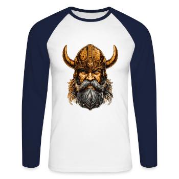 Wikinger Kopf Krieger Odin Valhalla - Unisex Baseballshirt langarm - Weiß/Navy - Vorne - Nik (191cm)
