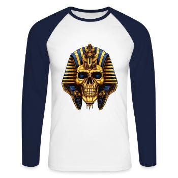 Symbole du crâne de pharaon - T-shirt baseball manches longues Homme - blanc/marine - Devant - Nik (191cm)