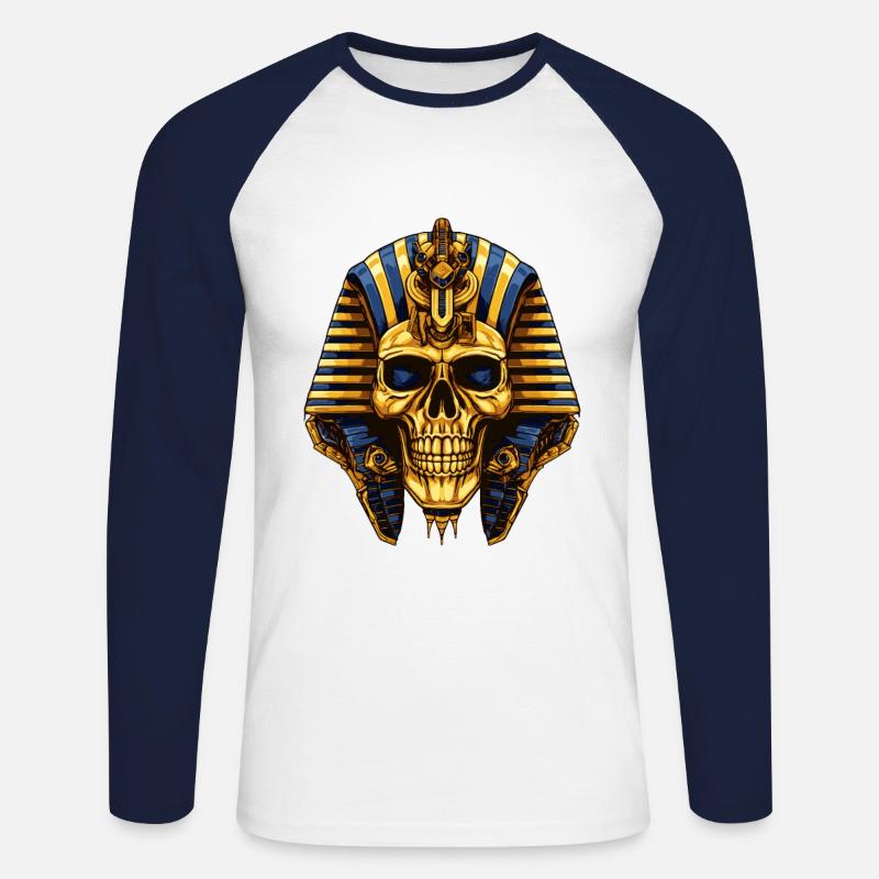 Pharao Totenkopf Symbol - Unisex Baseballshirt langarm - Weiß/Navy