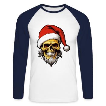 Weihnachtsmann Totenkopf Weihnachten - Unisex Baseballshirt langarm - Weiß/Navy - Vorne - Nik (191cm)